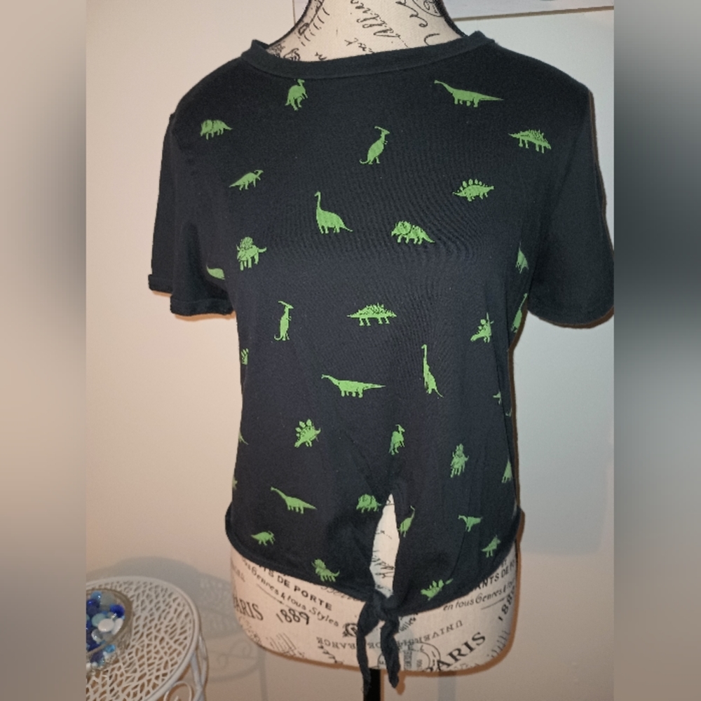 Women's Atticute Black Dino Crop Top With Closet Tie